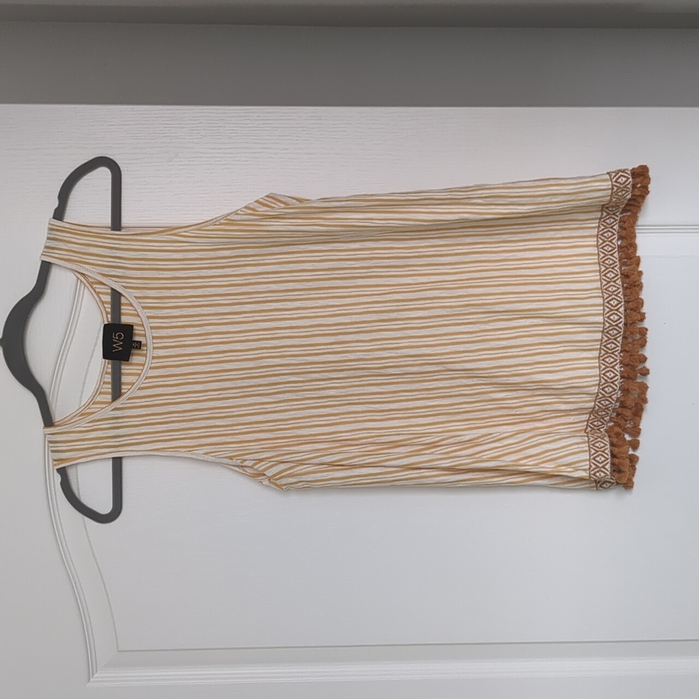 W5 sleeveless top, yellow and cream, with fringe, size medium
